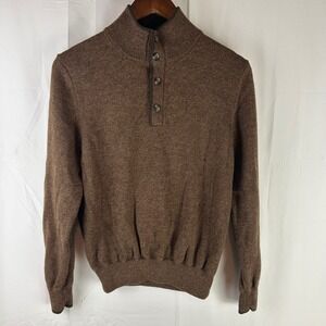 Brooks Brothers Sweater Mens Medium Brown Extra Fine Italian Merino Wool Button